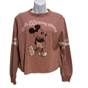 Walt Disney World Mickey Mouse Cropped Long Sleeve Top Size XS Pink